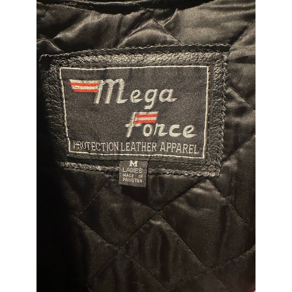 Mega Force Thinsulate heavy distressed leather motorcycle jacket Sz Med Vintage - Picture 8 of 11